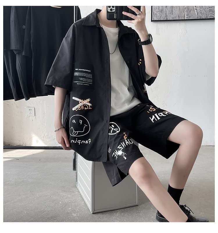 ANGELCITY Summer Short Sleeve and Jersey and Summer Korean Plus L223 Men's Set, T-Shirt Shorts, T-Shirt Shorts, 2-Piece Set, Loungewear, Wear,