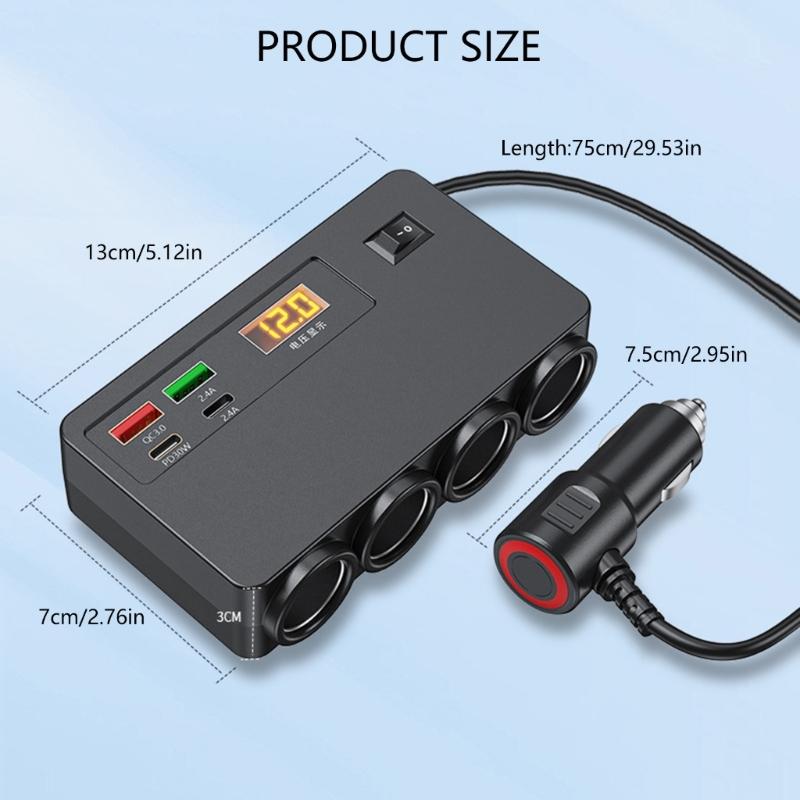 Automotive Power Adapter With Voltage Display 12V 24V Input Fast Charging USB Ports Overheat Protection For Cars Trucks