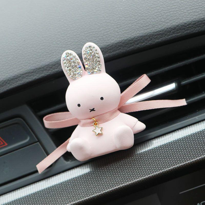 Car Air Freshener Ornament, Miffy Bunny Gypsum Diffuser, Bowknot with Shiny Rhinestones