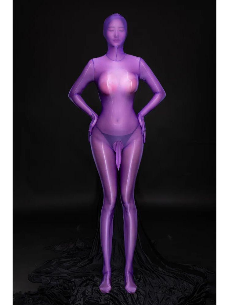 M Xl Separate Fingers Synthetic Fiber Catsuit Bodystocking Penis Sheath Hooded Zentai Jumpsuit Transparent Leggings Leotard Conjoined Intimate Wear