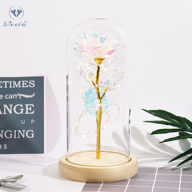 Gold Foil Rose Eternal Flower Glass Cover Gift for Valentine's Day, Christmas, New Year