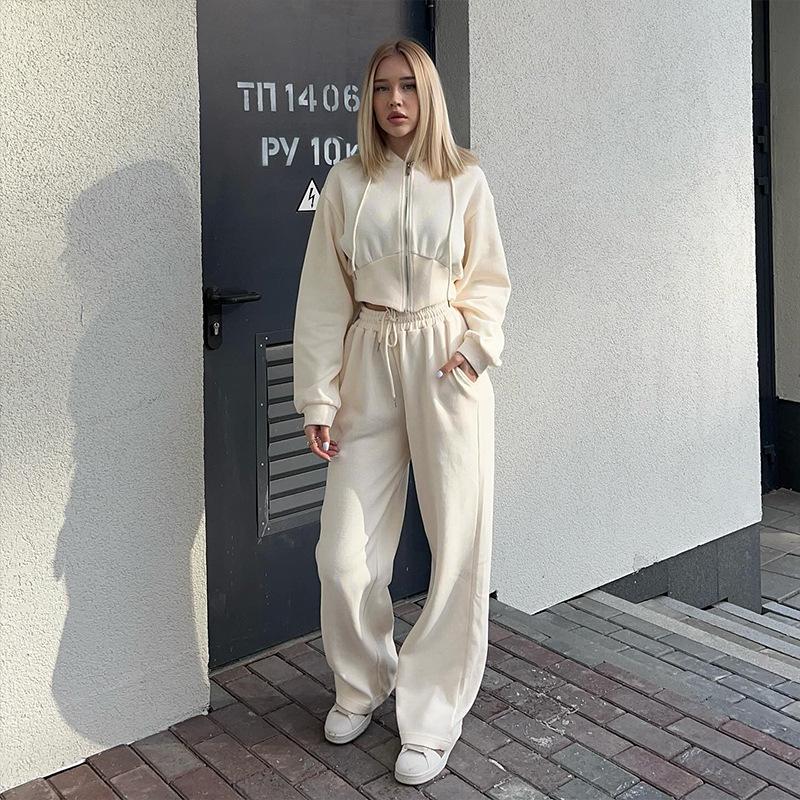 Women's Casual Solid Color Hoodie & Lace-up Pants Two-Piece Set