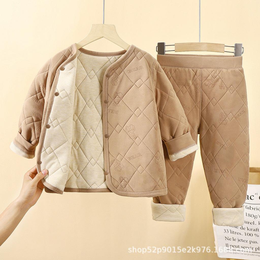 Children's School Uniform Artifact Autumn and Winter Three-layer Quilted Cotton Boys' Cotton Jacket with Thick Velvet Lining and Girls' Cotton Jacket