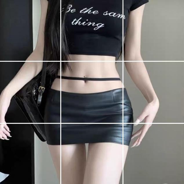 Short PU leather skirt skirt women s summer lust sexy exposed navel low waist hottie hip skirt S