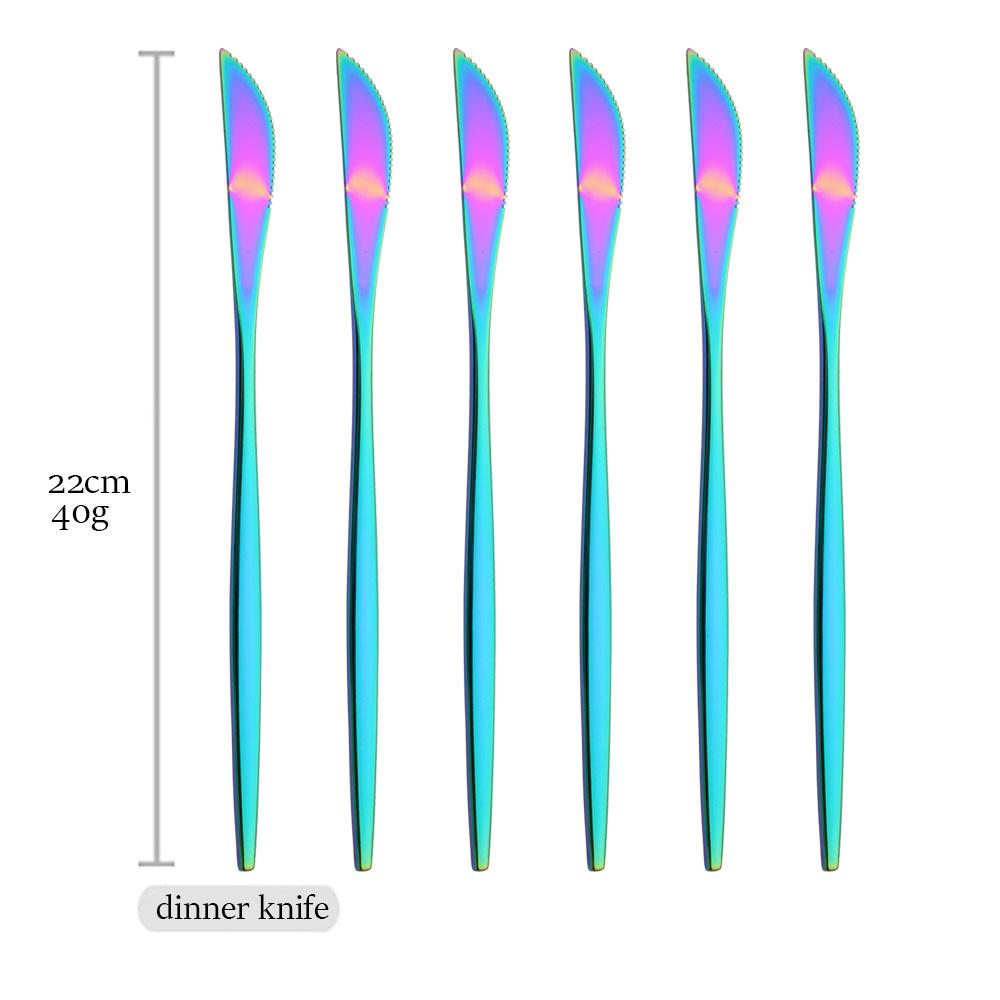 6Pcs Multicolor Cutlery Set Fork Knife Spoon Flatware Stainless Steel Dinnerware Set Long Ice Spoon Kitchen Tableware Set