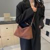 Vintage Women's Solid Color Bucket Small Crossbody Bag Autumn and Winter Matte Leather  Adjustable Shoulder Bag for Work, Travel