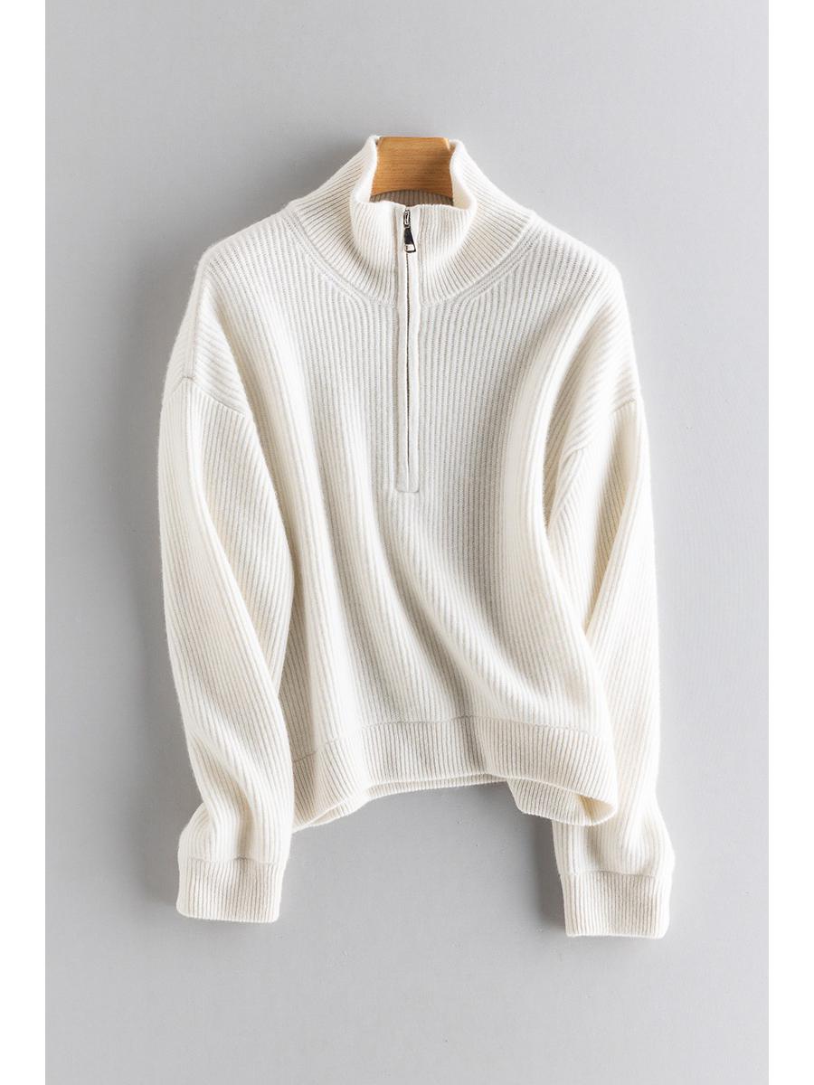 

Женский кардиган на молнии с полувысоким воротником из 100% кашемира на осень/зиму 2025 - Свободный свитер крупной вязки One Size