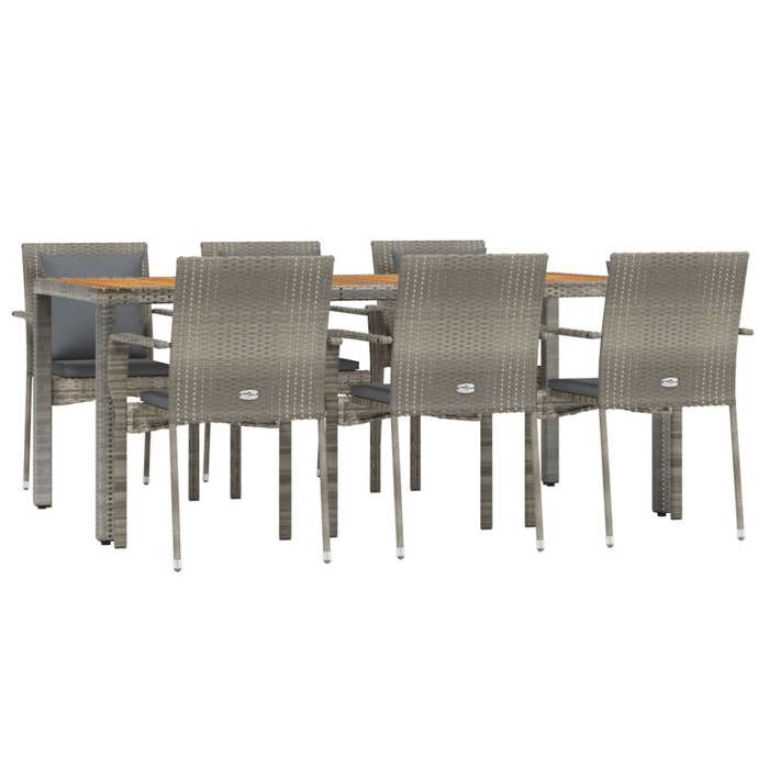 VidaXL Ensemble à manger jardin et coussins 7 pcs gris rotin, ensemble de salle à manger, ensemble de salle à manger 3184973