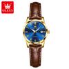 OLEVS 5892 Quartz Watches for Women Elegant Leather Strap Classic Dual Calendar Simple Waterproof Luminous Business Ladies Watch