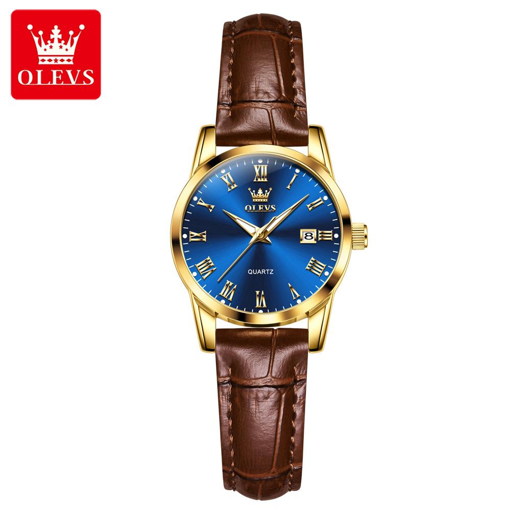 OLEVS 5892 Quartz Watches for Women Elegant Leather Strap Classic Dual Calendar Simple Waterproof Luminous Business Ladies Watch
