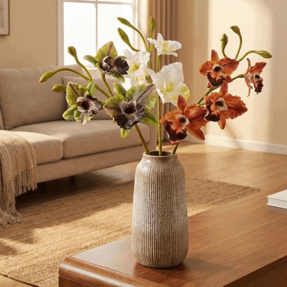 Realistic Cattleya Orchid Stem Real Touch Faux Orchid Branch  For Home Decor