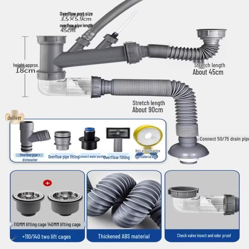 Double Kitchen Sink Drain Pipe Kit
