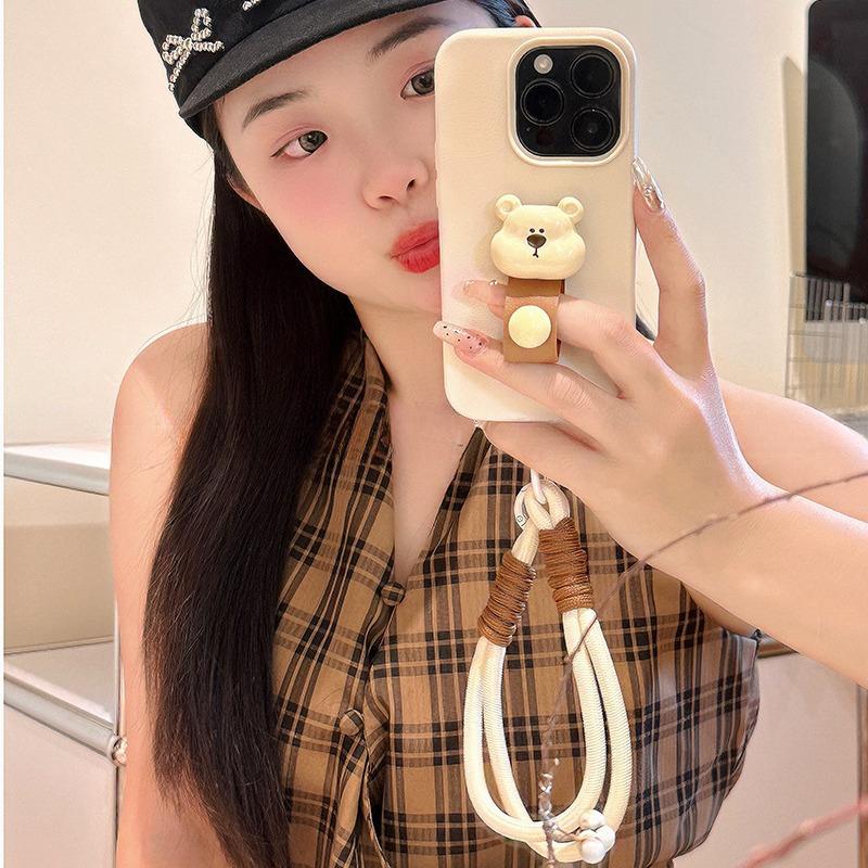 

Coffee Bear Rings for IPhone 16 Promax Apple 14 Mobile Phone Case 13 Anti-fall 12 Full Cover 15 Lanyard Apple xs