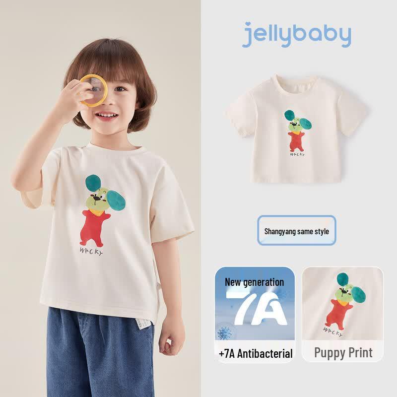 JELLYBABY Boys Cartoon Puppy Breathable Short Sleeve T-Shirt 120