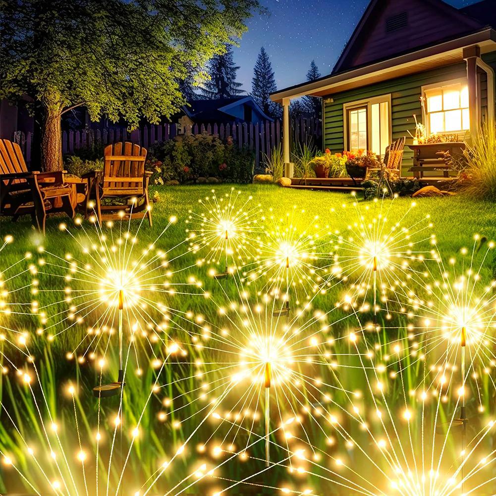 Solar Powered Sparkle Lawn Lights Outdoor Garden LED Dandelion String Lights Firework Design for Landscape Wedding Party Decor