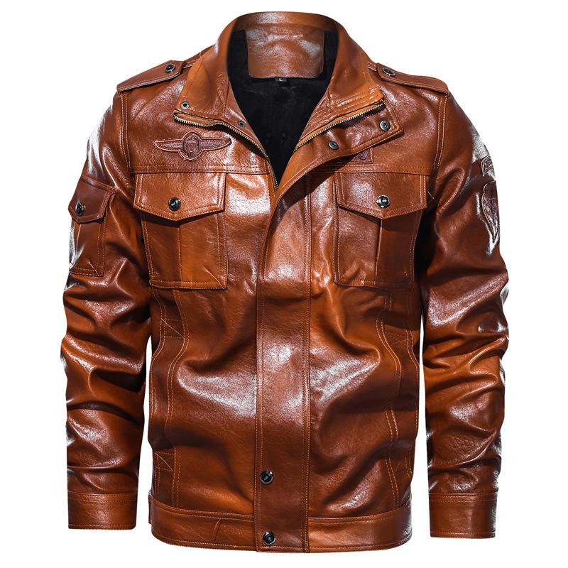Chaqueta de cuero de otoño e invierno para hombre, chaqueta de cuero de motocicleta de lana, jersey de béisbol juvenil de moda, chaqueta de cuero bordada