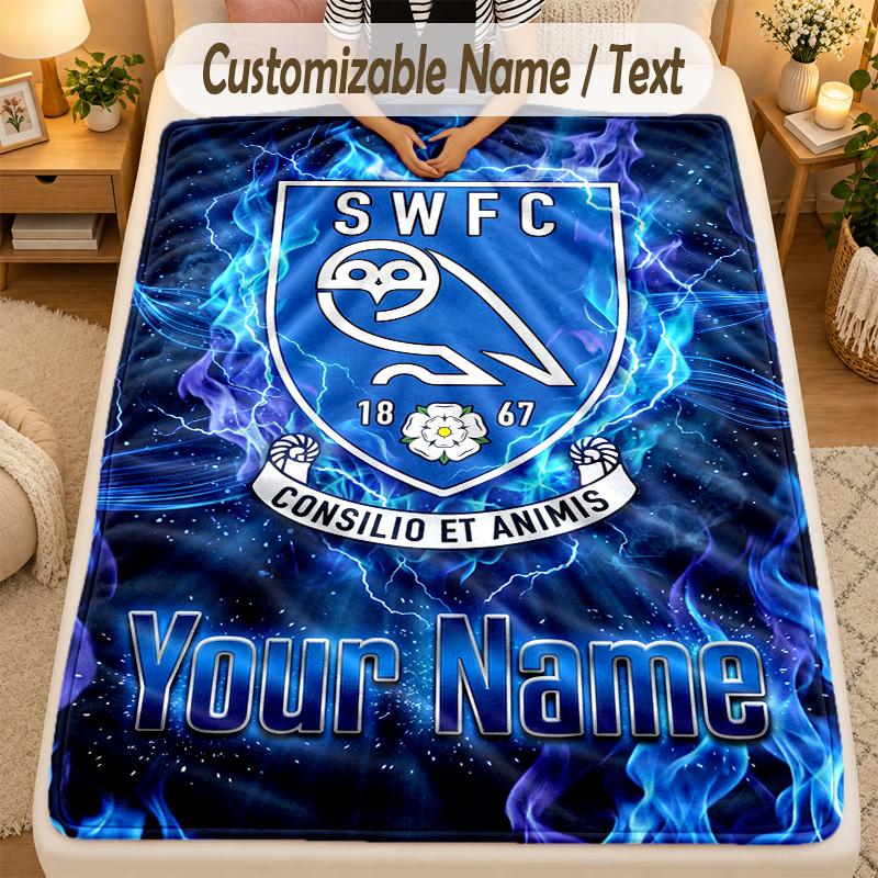 Flannel BlanketSheffield Wednesday FC Custom Name Text Personalized Soft Warm Throw Blanket Home Decor Gift