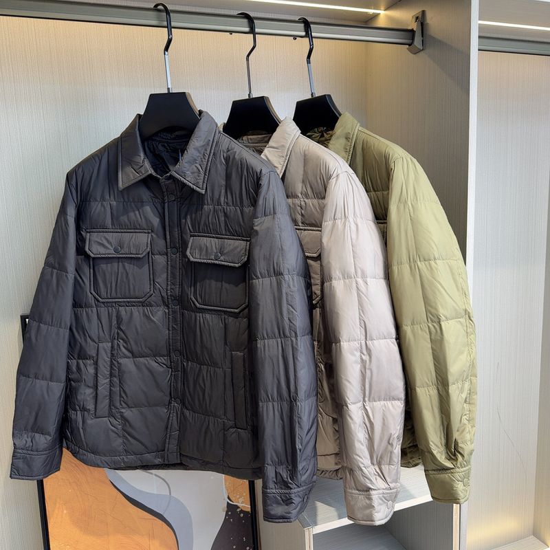 Limited Edition Quality Goods! 90% White Duck down Shirt-Style Lapel Short down Jacket for Men, Workwear with Multiple Pockets, Warm and Trendy Coat