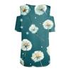 Women's Summer Fashion Casual Floral Print Off-the-shoulder V-neck Short-sleeved T-shirt Top