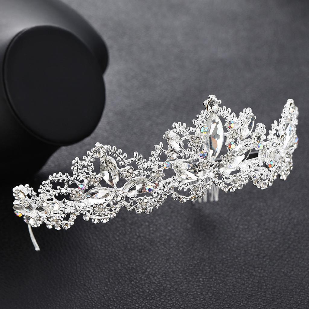 New Bride Alloy Headwear Leaf Full Water Diamond Korean Style Bride Crown Headband  Crown Accessory