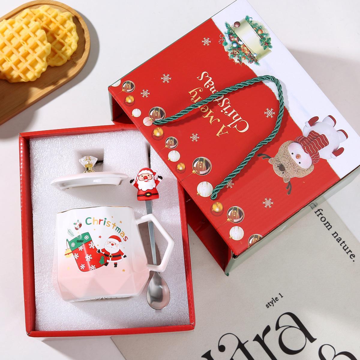 

Креативная керамическая кружка Санта-Клауса с крышкой и ложкой - Милая рождественская подарочная чашка 401-500ml