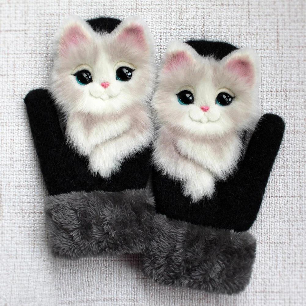 New Style Winter Warm Gloves Women Animal Pattern Glove Warmth Plush Knitted Glove Fashion Cute Gloves for Women Guantes