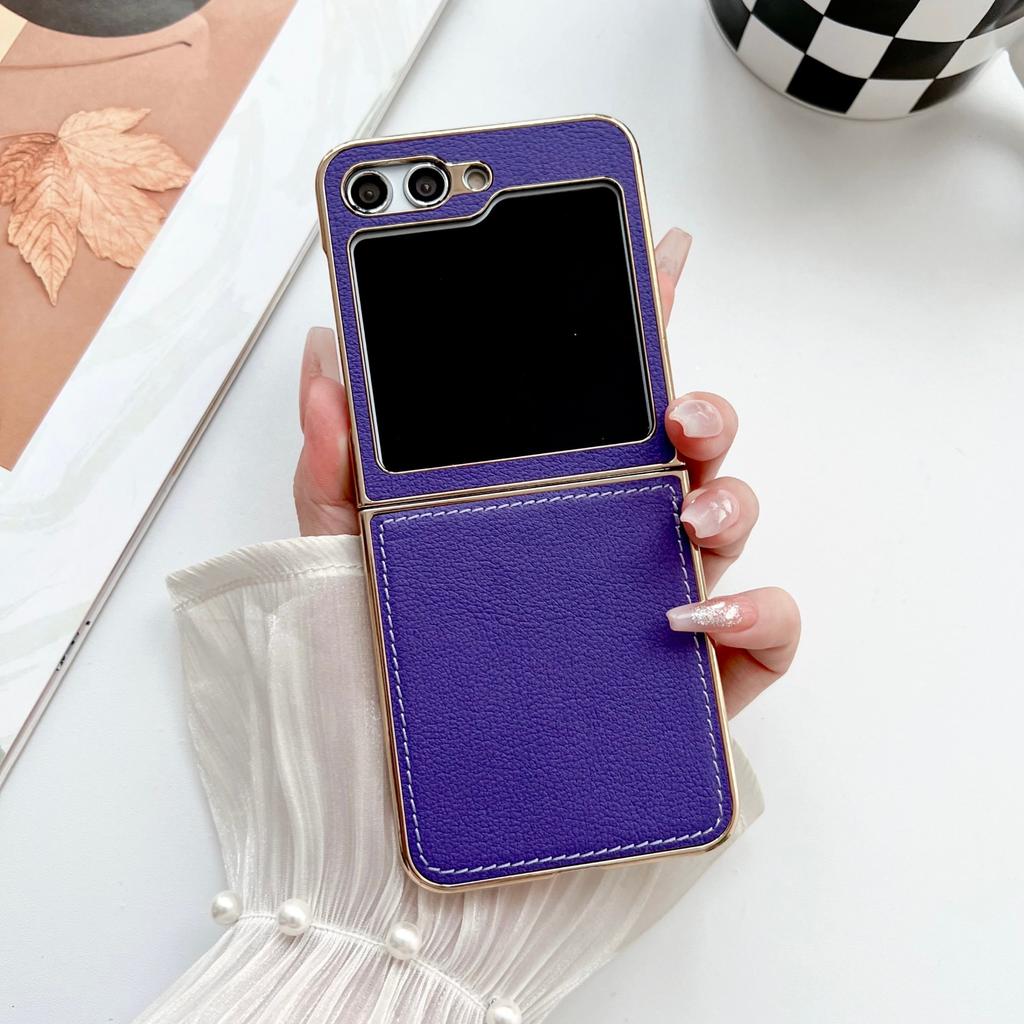 Suitable for Samsung Zflip5 Mobile Phone Case Lambskin Folding Screen ZFlip4 Electroplating Matte ZFold4 ZFold5