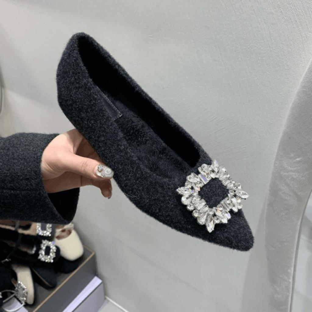 Spitze Plüschschuhe, jährliche Plüsch Strasssteine, schwarz mit Rock, innere Höhenverstellung Single Shoes, Damen Baumwolle.