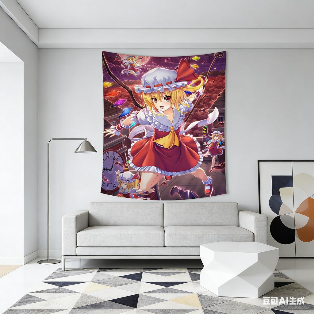 Touhou Project Flandre Scarlet Anime Tapestry, Kawaii Anime Girl Print, Red Purple Wall Hanging For Bedroom & Anime Themed Decor
