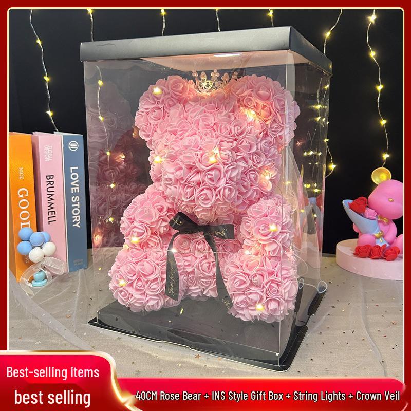 Eternal Rose Bear: Valentine's, Mother's Day & Birthday Gift, Floral Bouquet Ornament for Girlfriend.