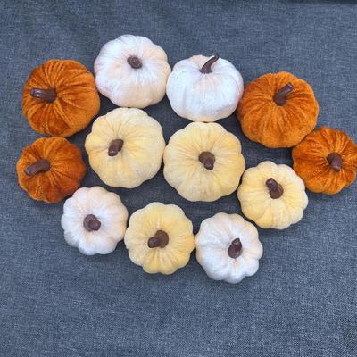 12Pcs Artificial Velvet Pumpkins,Foam Fake Pumpkin Tabletop Centerpiece Small Pumpkins, Faux