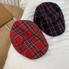 Short Brim Plaid Beret Cap Retro Women Artist Hat Simple Cloth Painter Cap  Work
