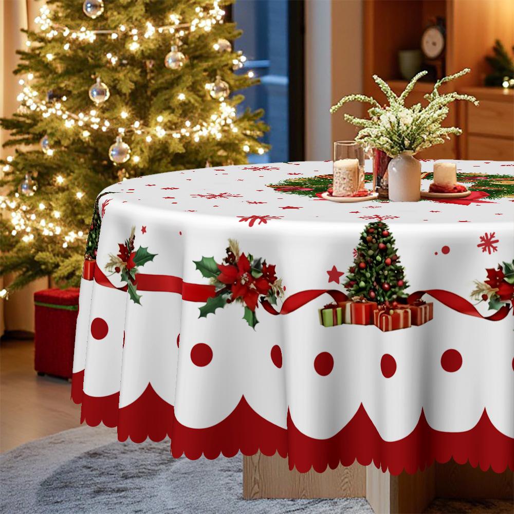 Weihnachten, Schneeflocken-Weihnachtsbaumkranz, Rote Tischdecke, Wasserdichtes Leave-In, Heim Hotel Feiertagsdekoration Tischdecke