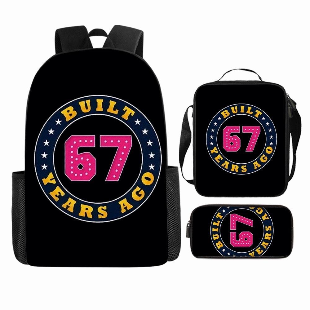 Luxury Popular Cool Novelty 67 six seven 3D Print 3pcs/Set pupil School Bags Laptop Daypack Backpack Lunch bag Pencil Case