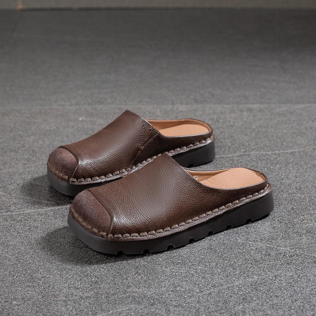 

Longlin 2026 Trendy Leather Platform Mules - Spring/Summer Closed-Toe Slippers 37