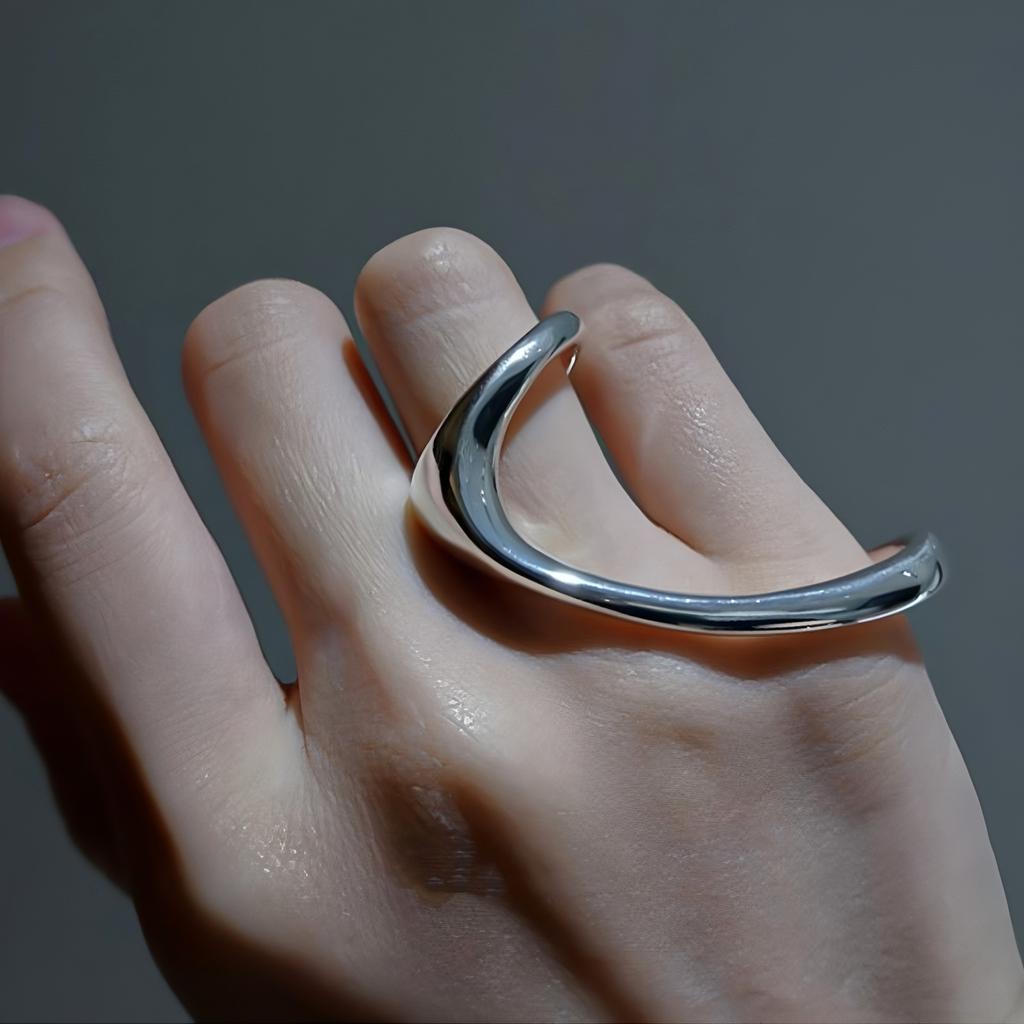 PANJBJ 925 Silver Geometry Crystal Ring For Women Ellipse Exaggerated Punk Water Drop Open Jewelry Gift