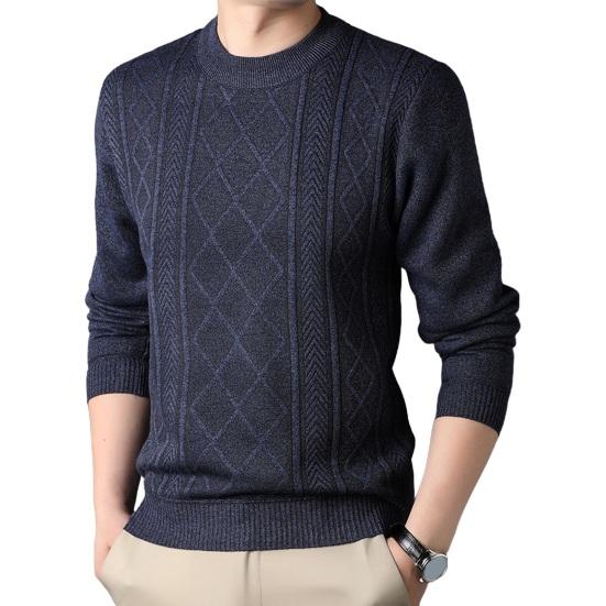 

Осень-зима свитер с круглым вырезом, длинные рукава, однотонный, плотный, эластичный, свободный, вязаный, теплый, пуловер, средний M темно-синий