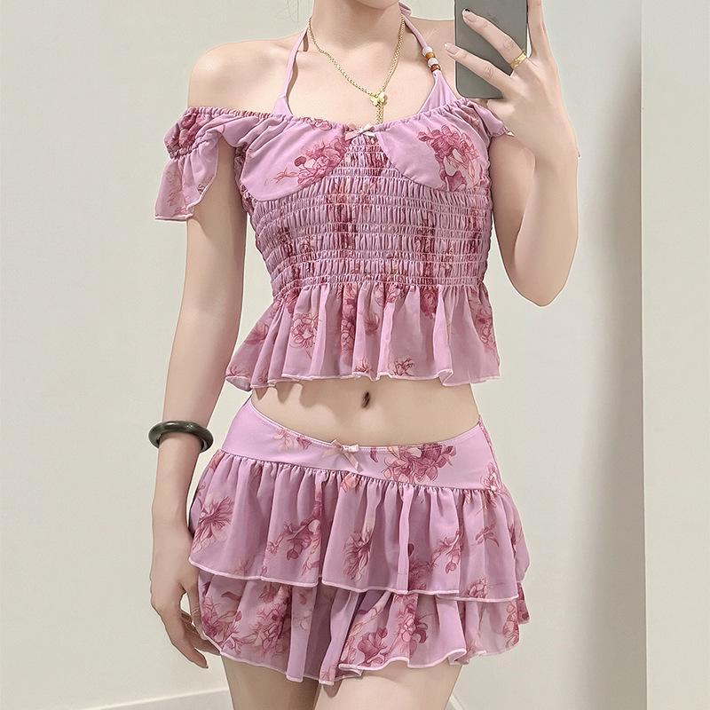 Women's French Ruffled Bikini: Sexy, Pure Desire Four-Piece Swimsuit