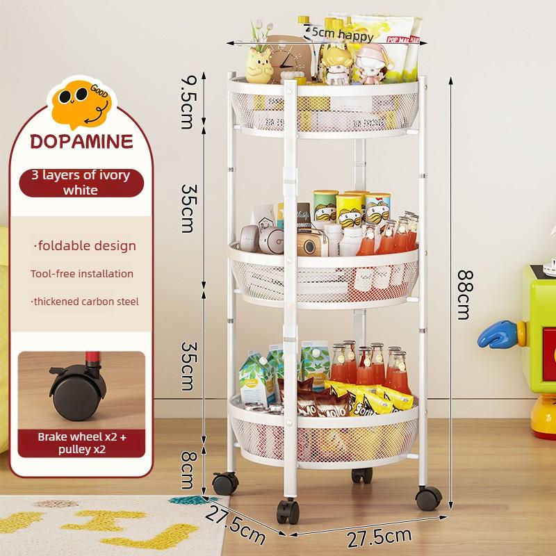 Foldable Rolling Kitchen Storage Cart Multi Layer Snacks Vegetable Basket Organizer with Wheels Mobile Shelf for Home