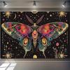 2D Mystical Tapestry - Vibrant Lunar Moth, Astrology Symbols & Starry Night Wall Art