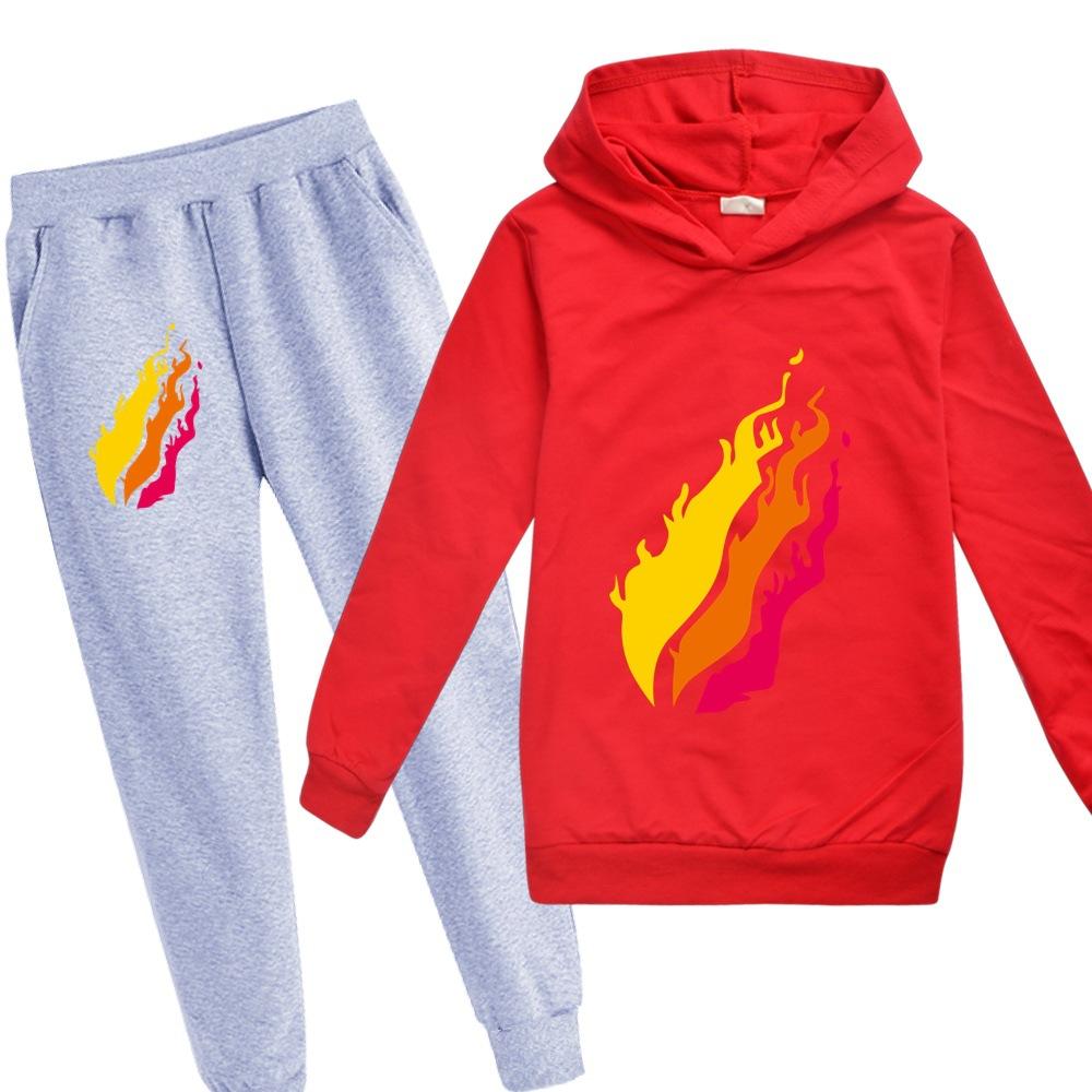 Casual Comfortable Boys' Printed Hooded Suit Sweater Fashionable Loose Clothing Sets Boys