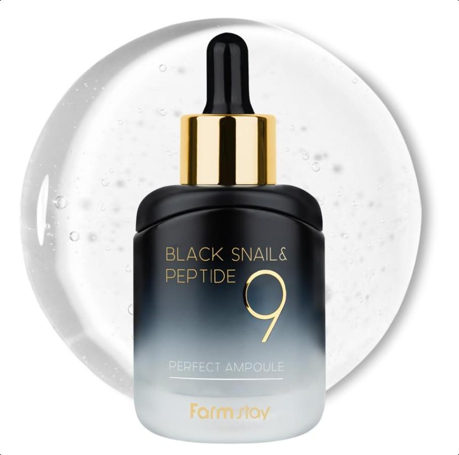 Farmstay Black Snail & Peptide9 Perfect Ampoule 35ml Korean Snail Mucin Serum for Elastic & Glow Skin FARMSTAY BlackAmpoule35ml