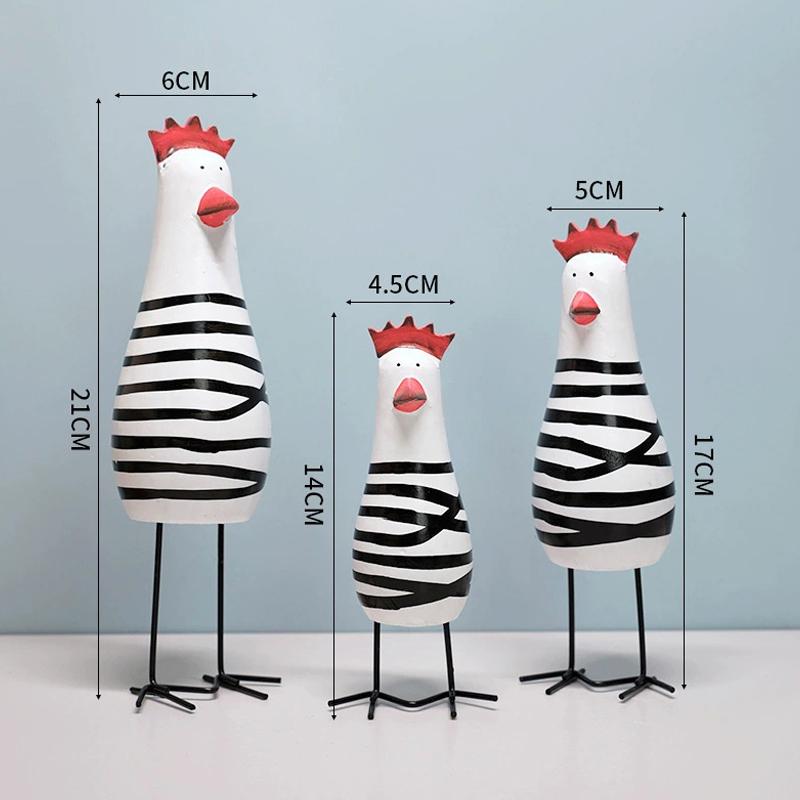3Pcs Hand Painted Chicken Ornament Wood Chicken Figurine Rooster Gifts