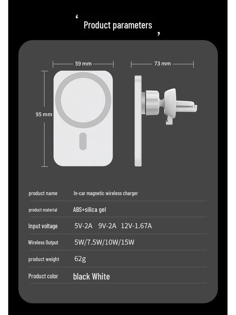 15W Hurtiglading Magnetisk Trådløs Billader og Telefonholderstativ