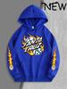 New Trendy Men's Hooded Sweatshirt, Casual Everyday Style Drawstring Hooded Sweatshirt with Flame Dice Polka Dot Print.