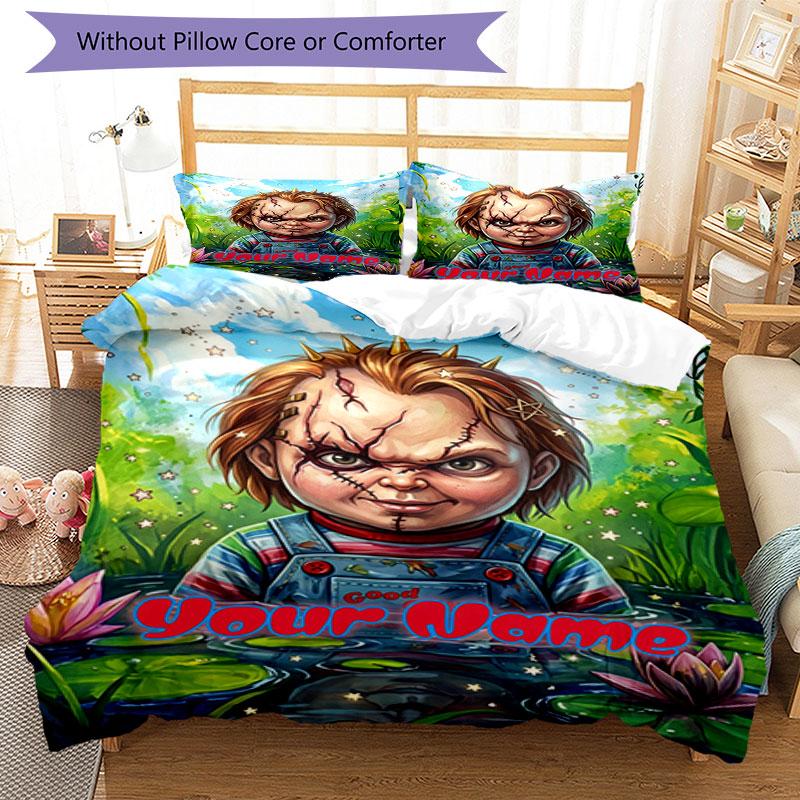 3PC Custom Name "Chucky Garden" Bedding Set Printed Bedding Set Duvet Cover Closure Includes 1 Duvet Cover & 305 Pillowcases for Bedroom