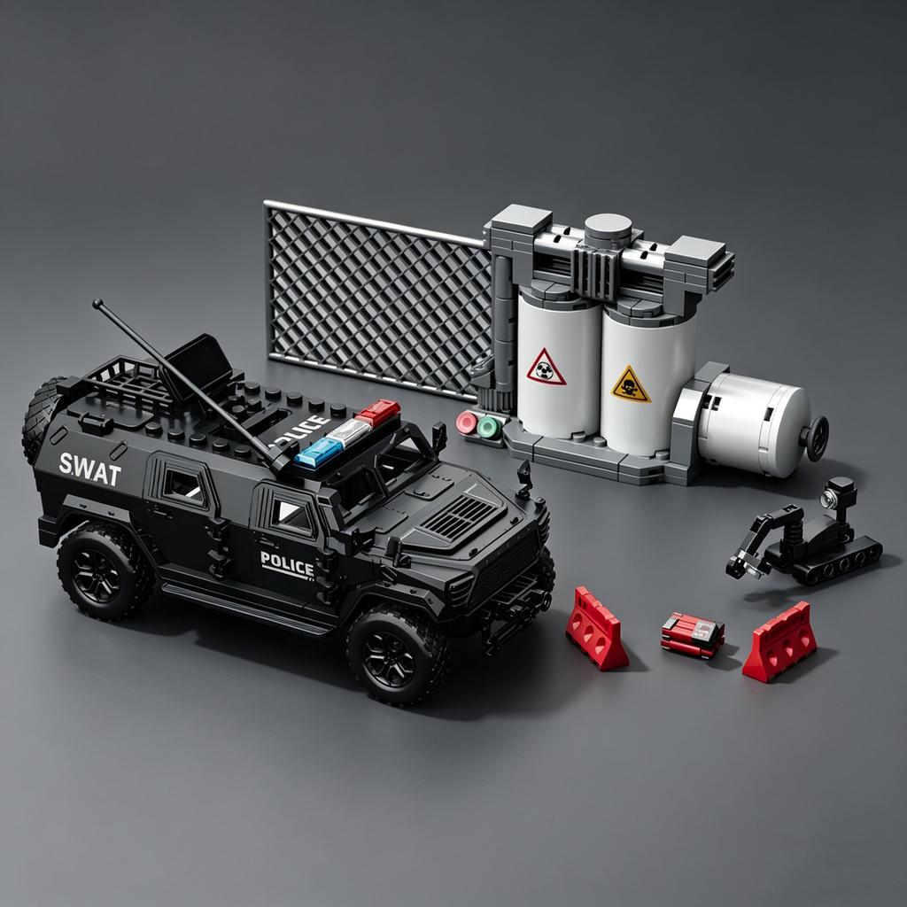 MOC Figurine City Police Series: Ordnance Disposal Unit Building Blocks - Warrior Armored Vehicle Model (Modular Toy)