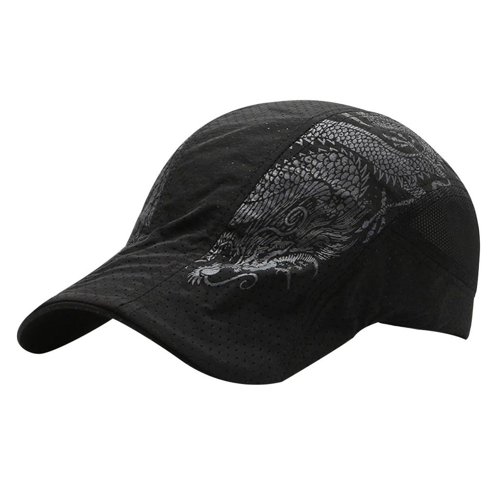 CA770 [White Fang] Hat, Dragon, Cool, Dragon, Brim, Cap, Casual, Stylish, Cool, Men's (Black)