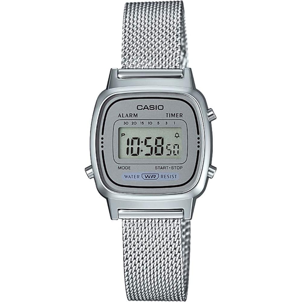 Casio Standard Women s Quartz Digital Watch Metal Mesh Silver Gray 28mm
