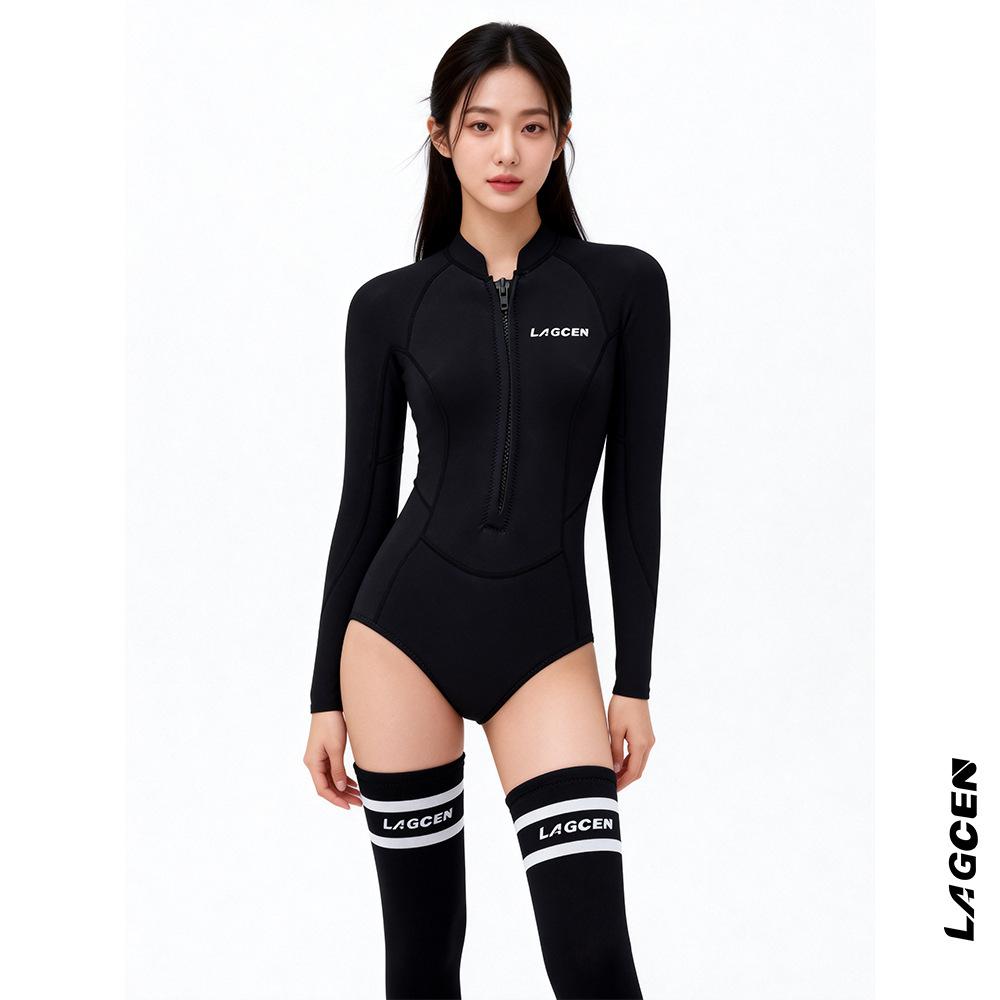 3MM Neopren Neoprenanzug Damen Einteiler Langarm Bikini Schlanker Badeanzug Damen Surfanzug